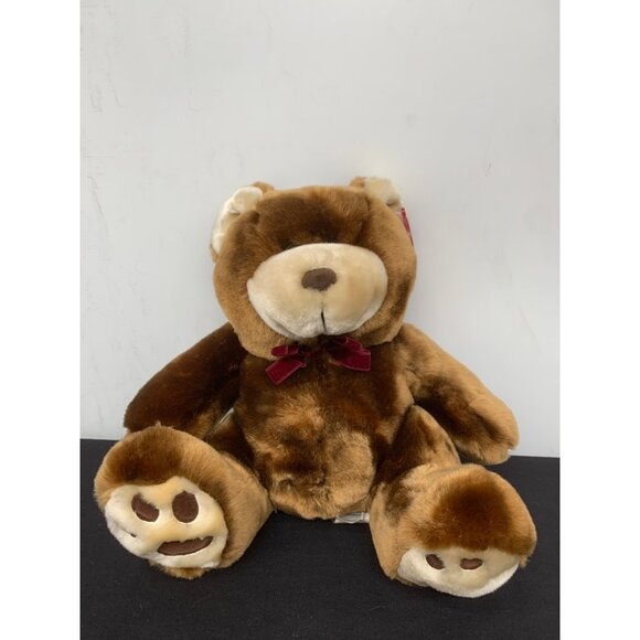 Dan Dee Collectors Choice Teddy Bear 10" Plush Brown Maroon Velvet Bow Stuffed A - Picture 1 of 8